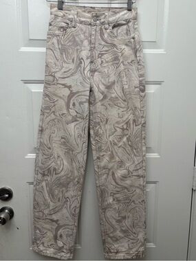 BDG Marble-Print High-Rise Pants in Beige and Light Brown